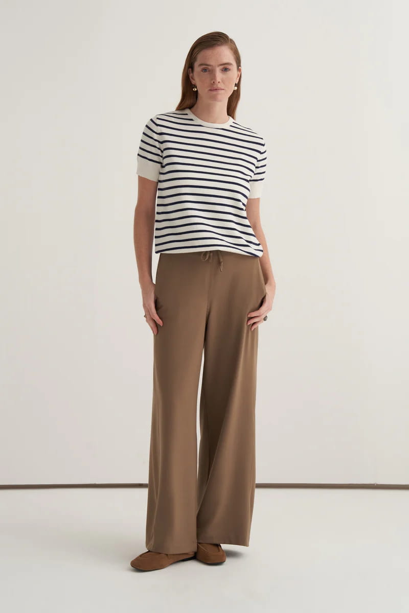 Navy striped viscose knitwear t-shirt cardigan set