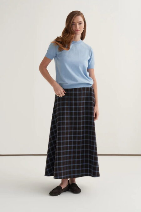Blue plaid flared skirt