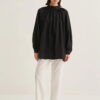 Black collared poplin blouse