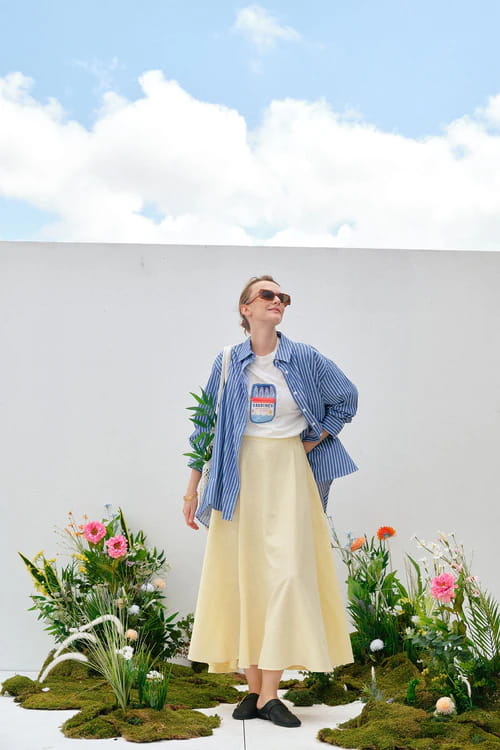 Butter yellow organic cotton flared skirt