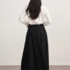 Black gabardine double-pleated skirt