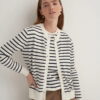 Navy striped viscose knitwear t-shirt cardigan set