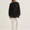Black collared poplin blouse