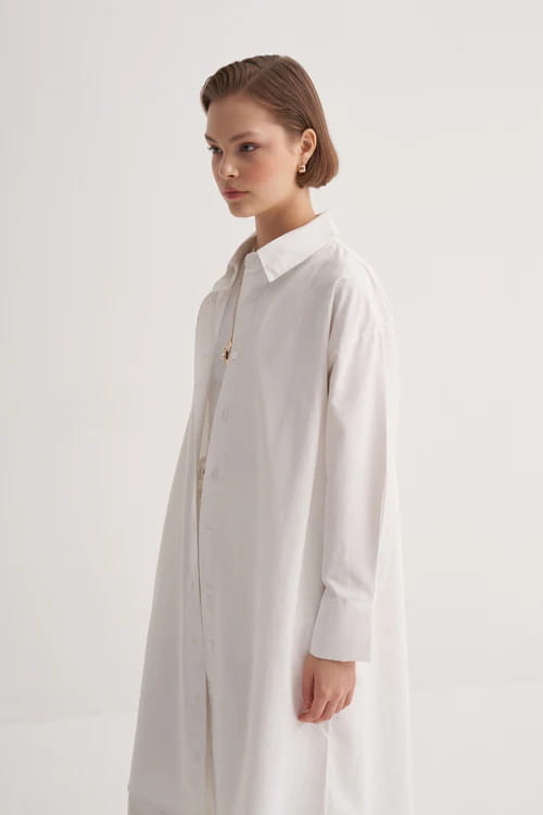 Ecru poplin basic long shirt