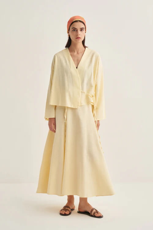 Butter yellow organic cotton flared skirt