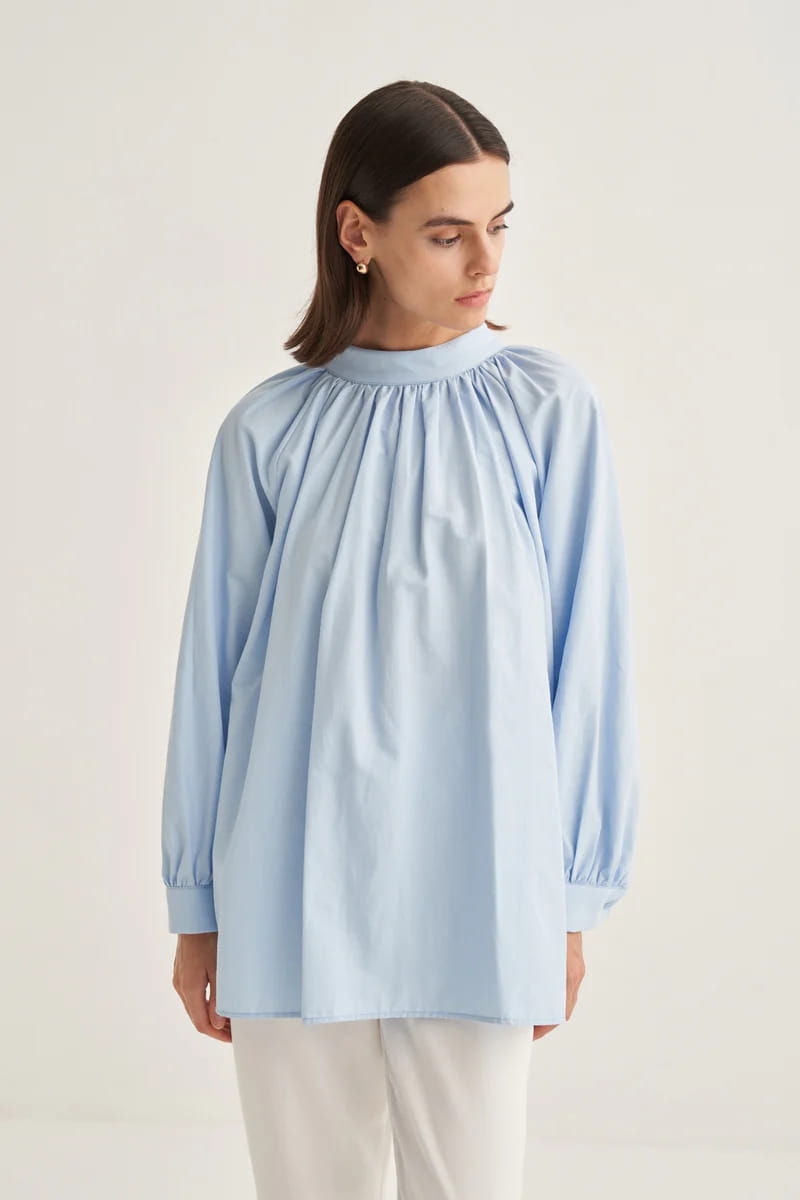 Blue collared poplin blouse
