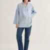 Blue organic cotton v-neck blouse