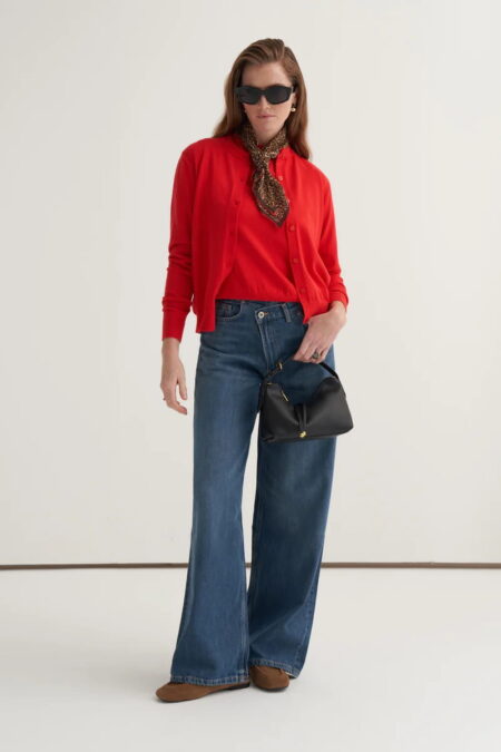 Red viscose knitwear t-shirt cardigan set