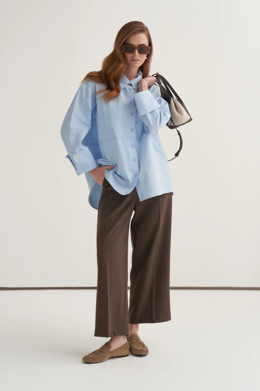 Light blue oversized button-detail shirt