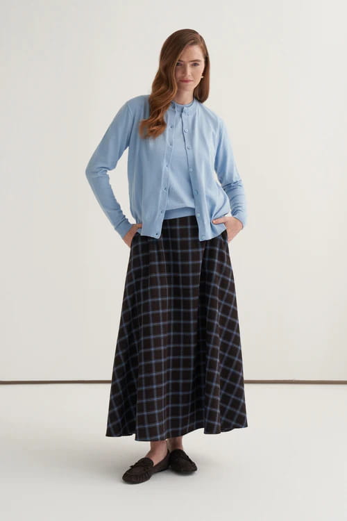 Blue plaid flared skirt
