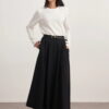 Black gabardine double-pleated skirt