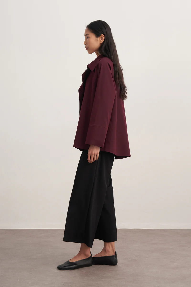 Plum double-breasted gabardine shirt