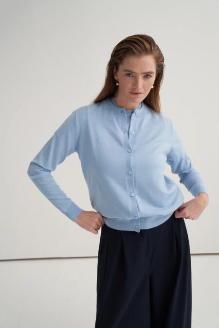 Baby blue viscose knitwear t-shirt cardigan set