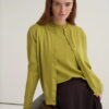 Olive green viscose knitwear t-shirt cardigan set