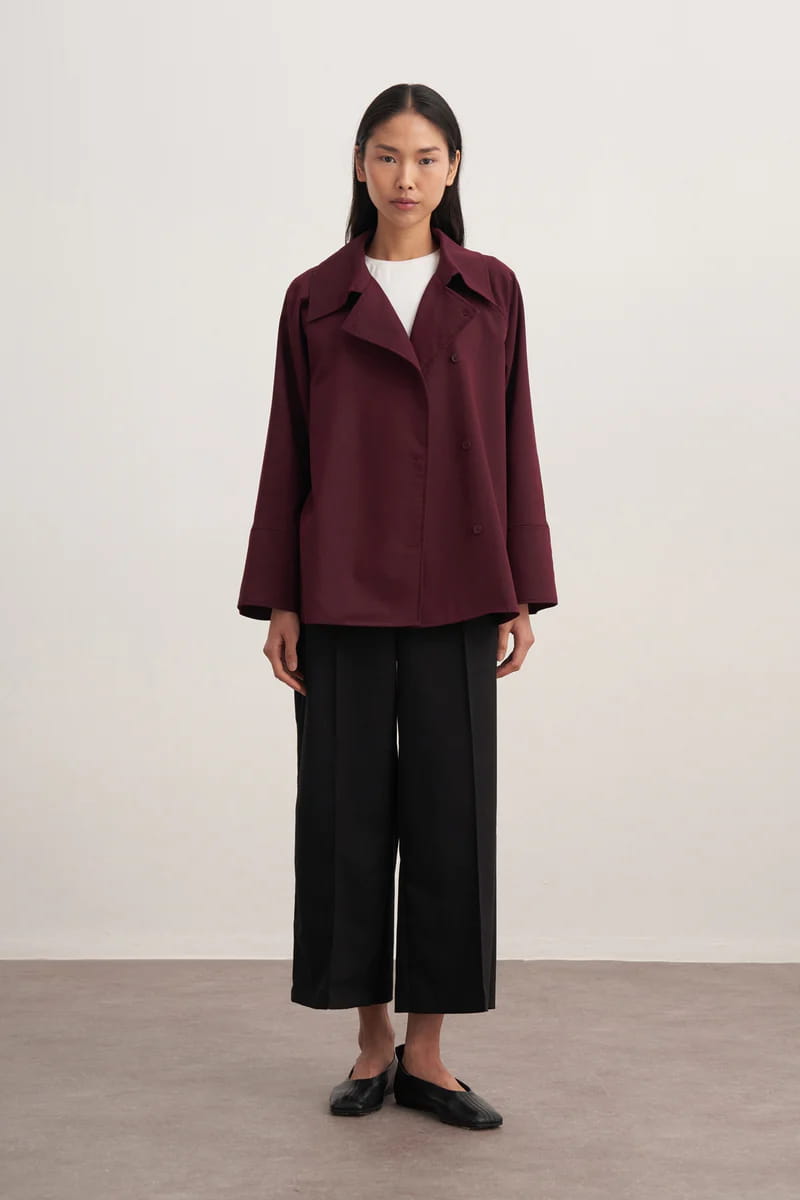 Plum double-breasted gabardine shirt