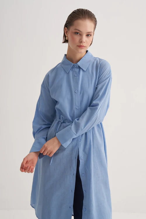 Blue organic cotton long basic shirt