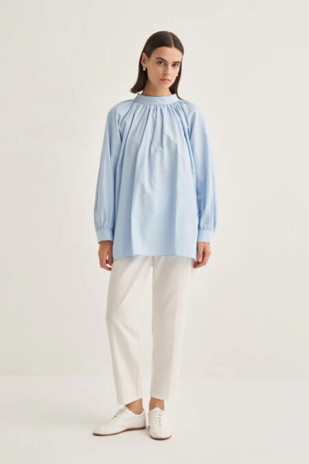 Blue collared poplin blouse