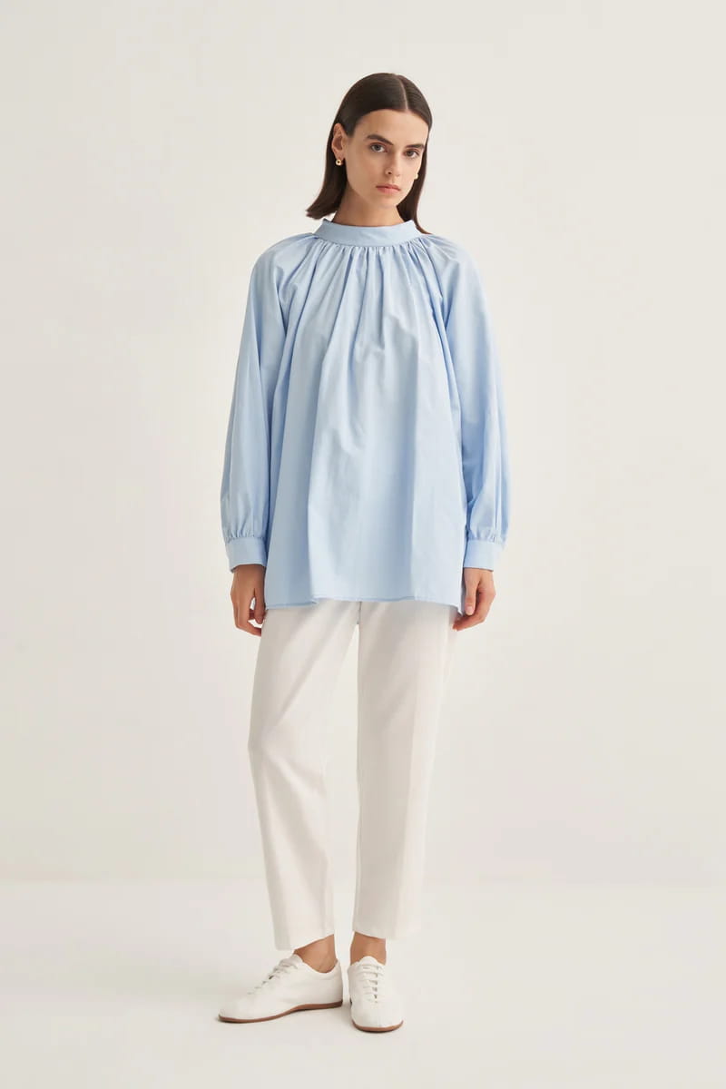 Blue collared poplin blouse