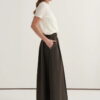 Khaki gabardine double-pleated skirt