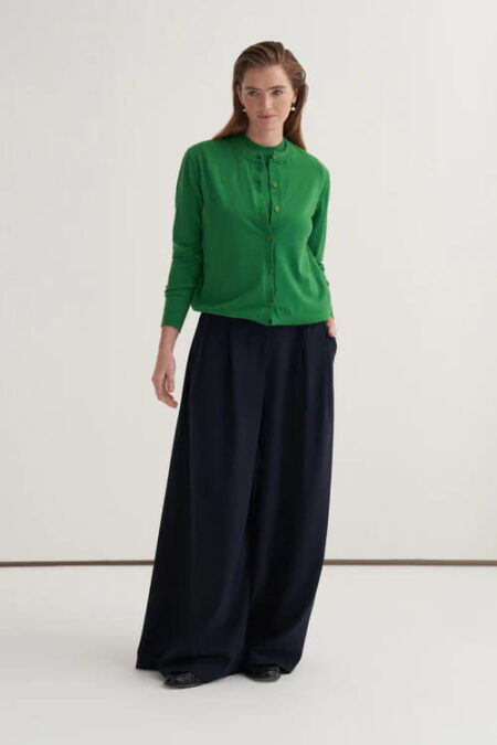 Grass green viscose knitwear t-shirt cardigan set