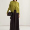 Olive green viscose knitwear t-shirt cardigan set