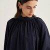 Navy collared poplin blouse
