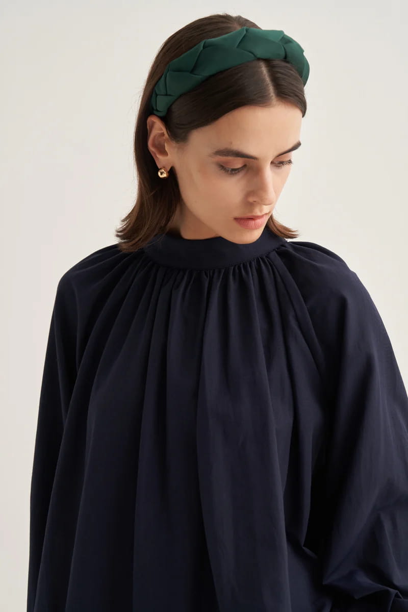 Navy collared poplin blouse