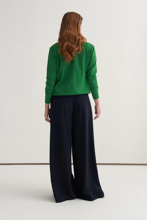 Grass green viscose knitwear t-shirt cardigan set