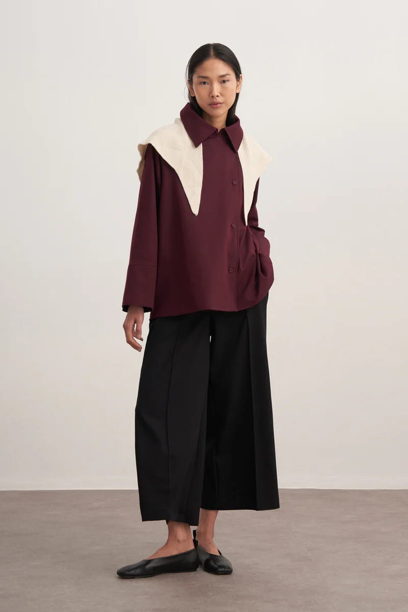 Plum double-breasted gabardine shirt