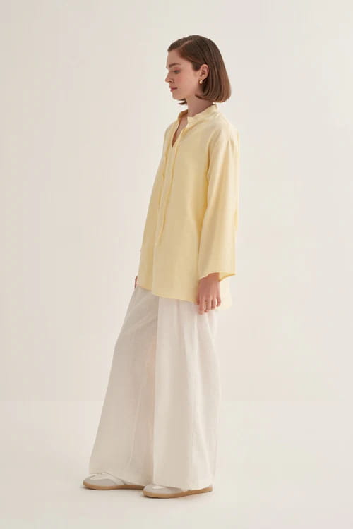 Butter yellow organic cotton v-neck blouse