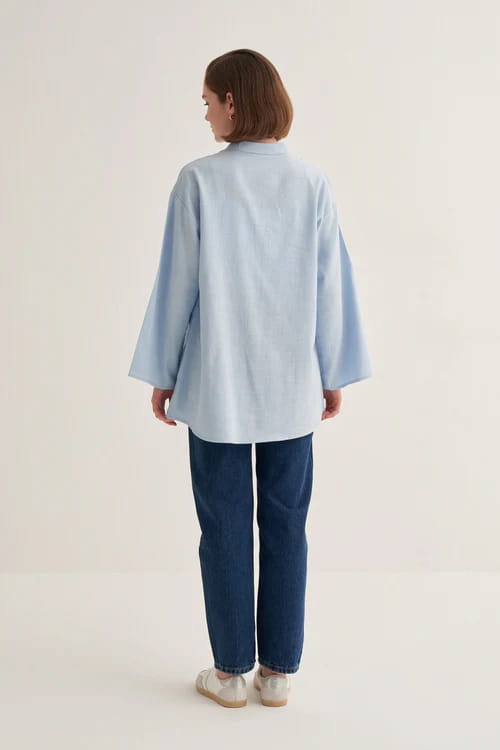 Blue organic cotton v-neck blouse