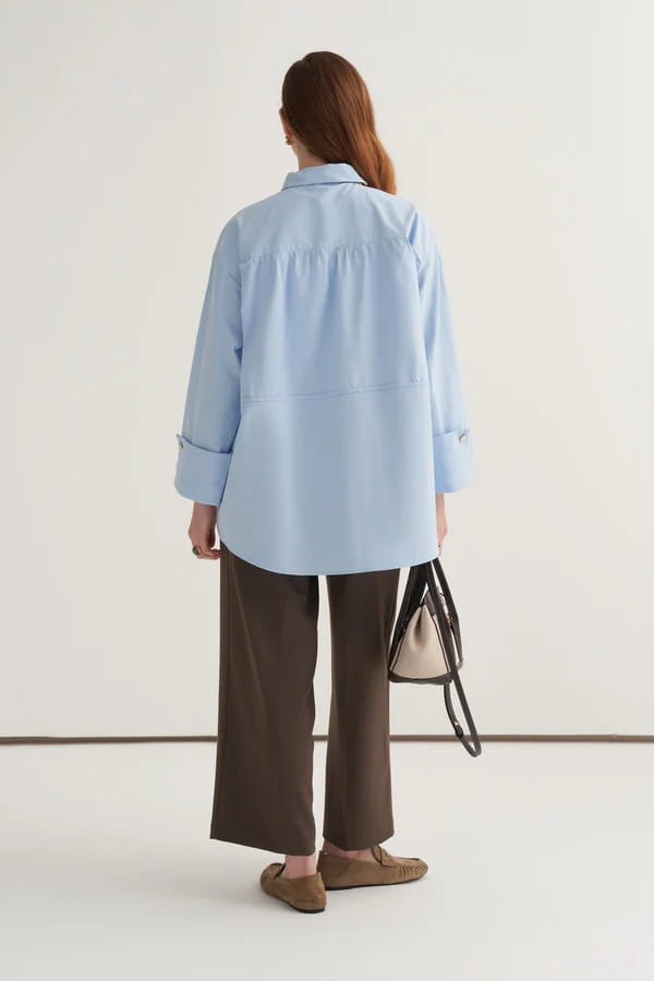 Light blue oversized button-detail shirt