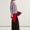 Red striped viscose knitwear t-shirt cardigan set