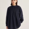 Navy collared poplin blouse