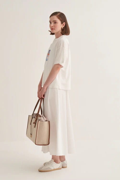 Ecru oversized artistic print t-shirt