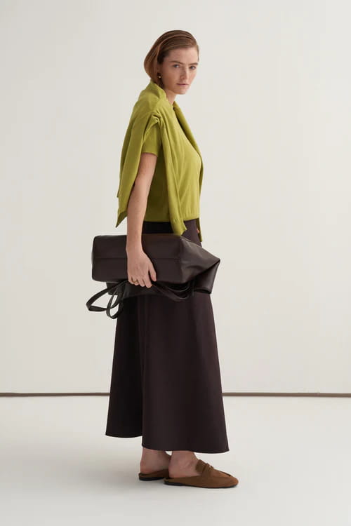 Olive green viscose knitwear t-shirt cardigan set