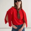 Red viscose knitwear t-shirt cardigan set