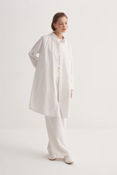 Ecru poplin basic long shirt