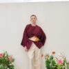 Burgundy draped cotton kimono shirt
