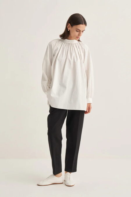Ecru collared poplin blouse