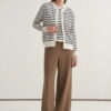 Navy striped viscose knitwear t-shirt cardigan set