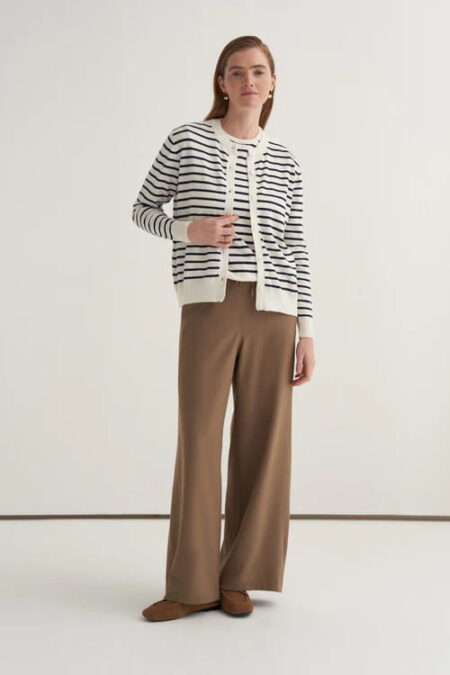 Navy striped viscose knitwear t-shirt cardigan set