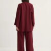 Burgundy draped cotton kimono shirt