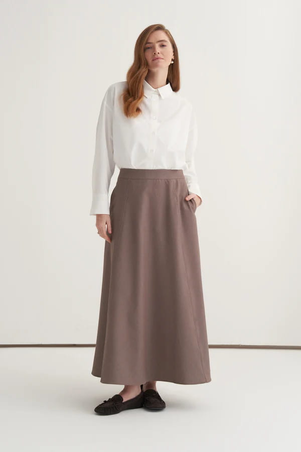 Mink gabardine vest skirt suit