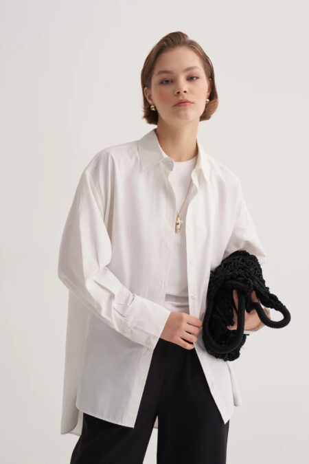 Ecru poplin oversized yoke shirt
