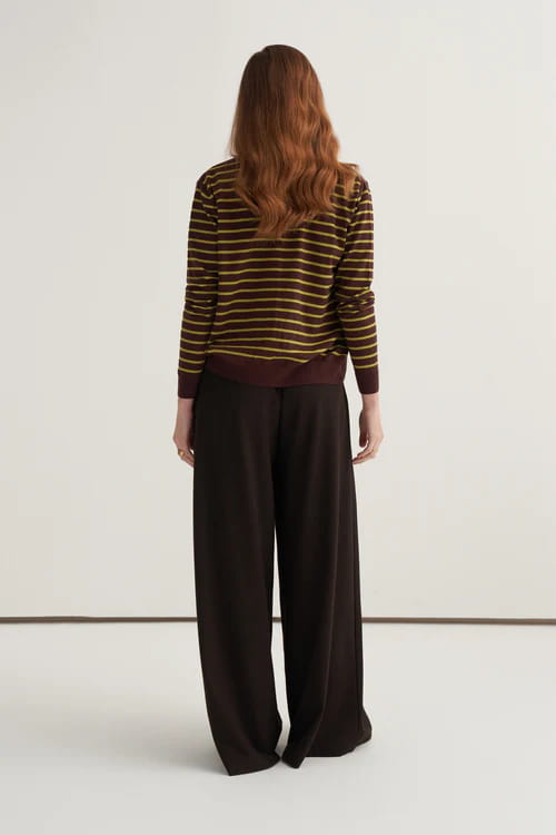 Green striped viscose knitwear t-shirt cardigan set