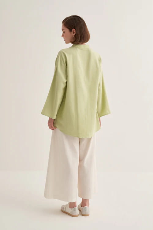 Light green organic cotton v-neck blouse
