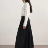 Black gabardine double-pleated skirt