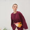 Burgundy draped cotton kimono shirt