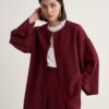 Burgundy draped cotton kimono shirt